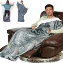 EzrAllora Premium Double Layer Foot Pocket Blanket -Patent Pending- Gamer Gift for Men Who Have Everything - Useful Gifts for Men Who Want Nothing (Double Layer, Silver Grey)