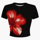 WDIRARA Women's Floral Graphic Tees Crop Tops Short Sleeve Crewneck Y2k Summer T Shirt L