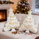 Lanpn Christmas Tree Pillows Set of 2, Merry Christmas Decoration Winter Throw Pillows Soft Cute 3D Shaped Xmas Tree Throw Cushion for Sofa Living Room Bedroom Xmas Decor (16x21 inch, White)