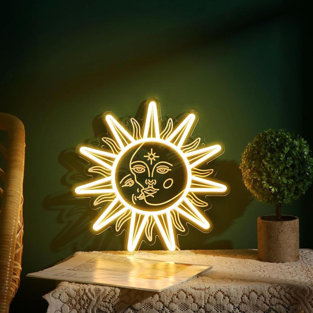 Sun and Moon Neon Led Sign, Sunflower Neon Sign, Boho Style Wall Decor for Bedroom Dorm Living Room Man Cave