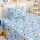 Twin Sheet Set Kids - Ice Skating 3 Pieces Soft Microfiber Cartoon Style Bedsheets for Boys Girls Teens, Oeko TEX Breathable 15 Inch Deep Pocket Sheets(Penguin & Polar Bear)