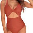 Tempt Me Women One Piece Swimsuits Tummy Control Cutout Bathing Suits Ruched V Neck Twist Front Swimwear Medium