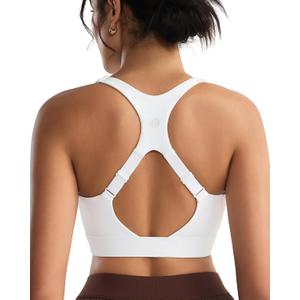 RUNNING GIRL Adjustable Straps High Impact Sports Bra for Women,High Support Workout Sports Bras with Sewn in Pads (White, S)