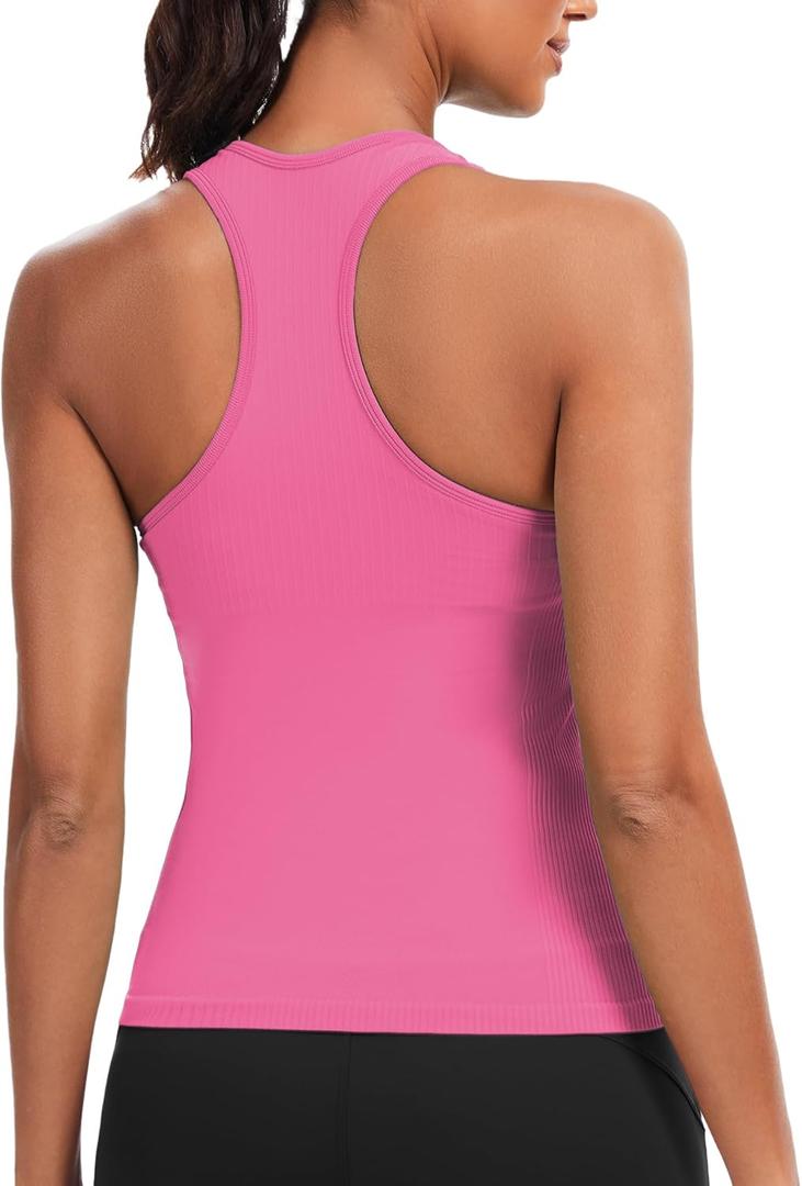 Sports Bra for Women, Wide Straps Racerback Built-in Bra Tank Tops,Gym Yoga Sports Shirts Running Athletic Crop Top (Pink, S)