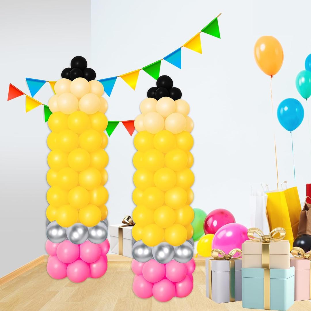 YQUQWN 150 PCS Back to School Balloons Yellow Black Pink Apricot Silver Latex Balloons DIY Pencil Balloon Kit for First Day of School Kindergarten Preschool Graduation Party Decor Supplies