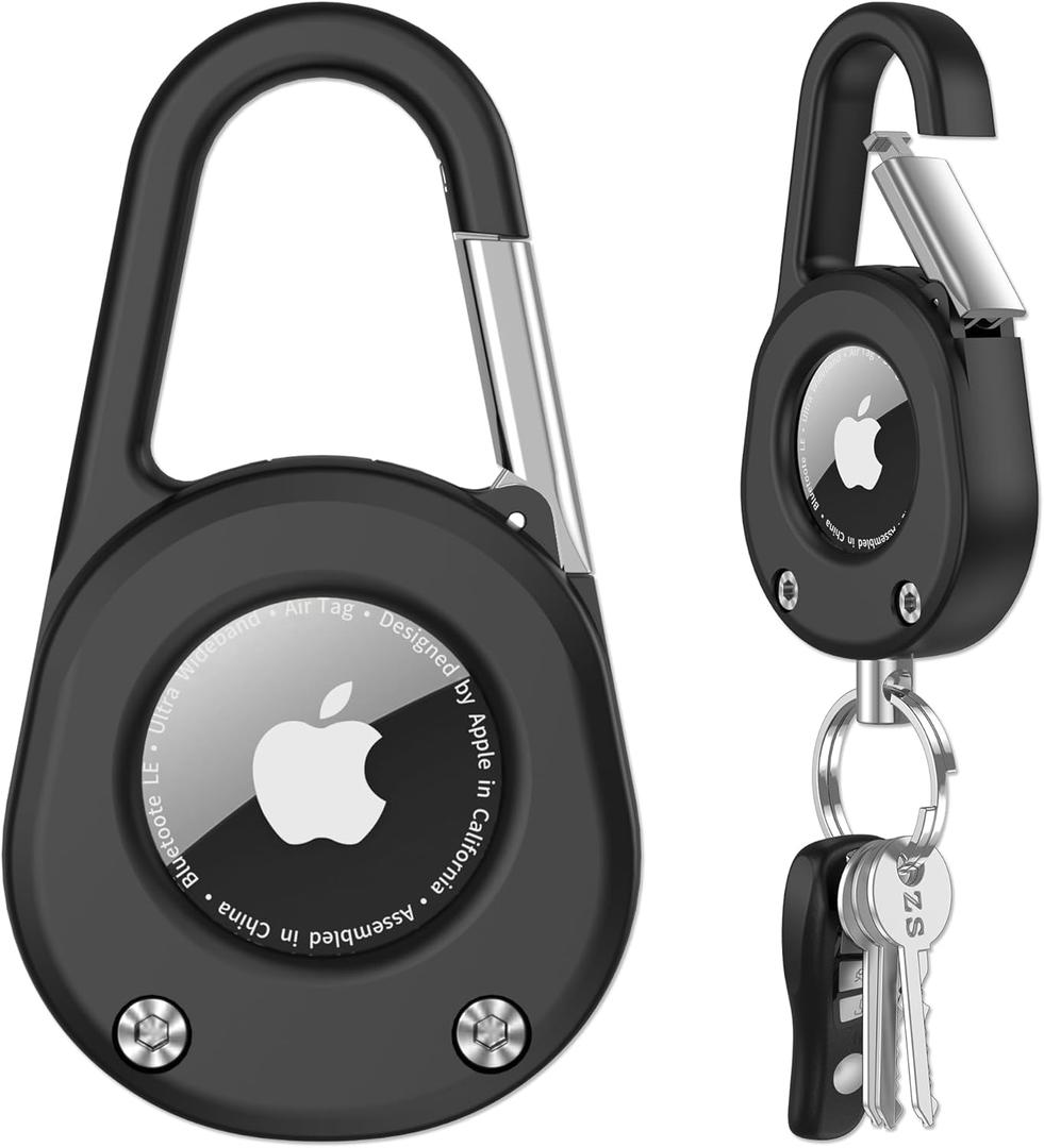 SCALLOP for AirTag (1st & 2nd Gen) Keychain with Carabiner, Thick Hard PC Air Tag Holder, IPX8 Waterproof, Secure Lock, Universal Wheel Key Chain (Black 1 Pack)