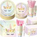 Funnymoom 452 Pcs Unicorn Themed Birthday Party Decorations Include Unicorn Paper Plates Napkins Cups Tablecloth Cutlery Straws Rainbow Pastel Theme Party Supplies for Birthday Decorations
