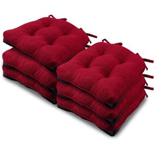 Basic Beyond Chair Cushions for Dining Chairs 6 Pack, Chair Cushion with Ties and Non Slip Backing, 15.5 x 15.5 inches Tufted Chair Pads for Dining Chairs, Red