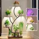 Yzosvki Plant Stand Indoor with Grow Lights, 7 Tiered Large Plant Shelf Flower Stand, Tall Plant Shelves, Rustic Brown