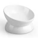LoeJan Elevated Cat Food Bowl, 5 Oz Ceramic Raised and Tilted Water Bowl, Anti Vomiting and Protect Pets' Spines Dishes for Small Dog, Fat Faced Cat, Kitten (White, 1 Pack)
