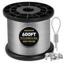 316 Stainless Steel Cable, 600FT 1/32IN Wire Rope 7 * 7 Strand with 150Pcs Aluminum Sleeves Stops, Guide Wire for Outdoor String Lights for String Lights Hanging, Clotheslines, Trellis (600FT)