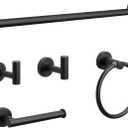 NearMoon 5 Pieces Bathroom Hardware Set SUS304 Thicken Stainless Steel-Towel Rack Kit Include 24" Towel Rod + Bath Towel Ring + Toilet Paper Holder + Robe Towel Hooks Bath Accessories (Matte Black)