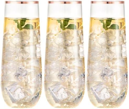SUT 36 PCS Stemless Champagne Flutes 9 Oz - Shatterproof Plastic Toasting Glasses with Rose Gold Rim, Elegant Disposable Cups for Weddings, Parties, Mimosas & Cocktails