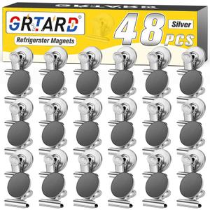 Grtard 48pack Magnetic Clips Heavy Duty, Magnet Clips for Fridge, Refrigerator Magnets, Scratch Free Magnets with Clip, Strong Magnetic Clip for Refrigerator, Whiteboard, Locker, Classroom, Cruise (Silver)