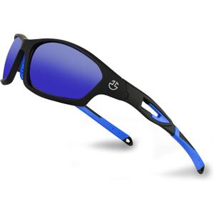 Polarized Sports Sunglasses for Men & Women | UV Protection Mirrored Polarized Lenses, Adjustable Nose Pad, Unbreakable | Fishing, Baseball, Cycling, Golf Running Sunglasses | Hard Zipper Case | Blue