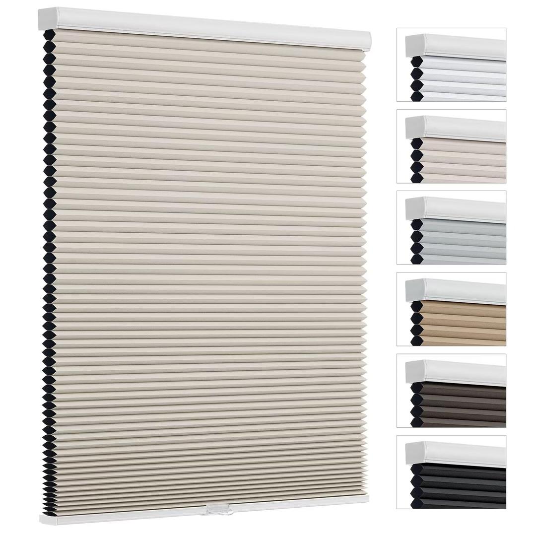 Changshade Cordless Cellular Shades, Blackout Room Darkening Black Out Honeycomb Blinds for Indoor Windows Bedroom, Pull Down Pleated Accordion Blind Easy Install, Shade Size 31" Wx64 H, Beige