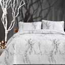 Nanko King Size Quilt Set, White and Grey Black Marble Bedspreads, Soft Lightweight Coverlet Bed Spreads, Modern Farmhouse Thin Quilted Comforter Gray Bedding Sets for Women Men, 104 x 90 inch 3 Pcs