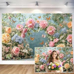 20X10ft Spring Butterfly Floral Backdrop Colorful Flower Photography Background for Girls Princess Birthday Party Baby Shower Decor Table Cake Photo Backdrops Photo Booth Props