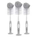 Dr. Brown's Reusable Sponge Baby Bottle Cleaning Brush Set with Suction Cup Stand, Scrubber and Nipple Cleaner, Gray, 3 Pack