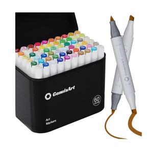 61 Alcohol Markers,With Bleeding-Proof Drawing Mat,Dual Tips Art Markers for Coloring,Sketching,Card Making and DIY Patinting- Perfect for Painting Enthusiast -Refillable