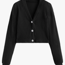 SweatyRocks Women's Long Sleeve Button Front V Neck Soft Knit Cardigan Sweaters, L, Black