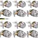 Lanwandeng (6Sets) All Keyed Same Entry Door Knob and Single Cylinder Deadbolt Combo Set, Satin Nickel Exterior Door Knobs with Lock and Keys for Entrance and Front Door
