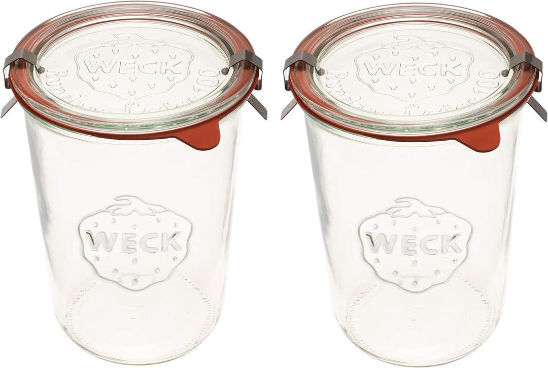 Weck Canning Jars 743 - Weck Mold Jars made of Transparent Glass - Eco-Friendly Canning Jar - Storage for Food with Air Tight Seal and Lid - 3/4 Liter Tall Jars Set - Set of 2 Jars