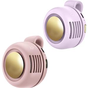 2 x Portable Clip-On Fan, Mini USB Rechargeable 360 Rotatable Fan, Personal Fan 3-Speed Silent Mini Bladeless Fans (Pink and Purple)