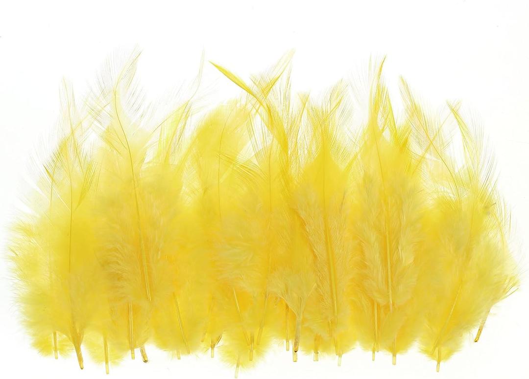 PATIKIL 3-6 Inch Saddle Hackle Rooster Feather, 50 Pcs Bulk Natural Feathers Fluffy Craft Feathers for Dream Catcher Earrings Pendant, Yellow (7-14cm)
