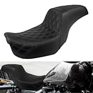 One-Piece Driver Passenger Seat Motorcycle Two-Up Seat Fit for Harley Dyna Super Glide Street Bob Wide Glide Fat Bob Low Rider Switchback 2006-2017 (Black Stitching)