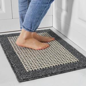 COSY HOMEER 28X18 Inch Washable Kitchen Rug Mats are Made of Polypropylene Square Rug Cushion Which is Anti Slippery and Stain Resistance, Black Gray