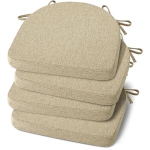 Shinnwa Dining Chair Cushions Set of 4, Non-Slip Kitchen Chair Cushions with Ties and Machine Washable Cover, Sef of 4, 17 x 16.5 x 2in, Natural Linen