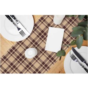 HOSNYE Table Runner Beige Brown Plaid,Cotton Linen Table Runner Decoration for Kitchen Family Dinner Table Holiday Party Farmhouse Style 13 x 72 Inch
