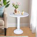 Hand - Carved Wooden End Table  18" x 22 Round Pedestal Side Table, Solid Mango Wood, White Antique Finish, Decorative Accent Table for Living Room & Bedroom (Pillars 18x22 inch)