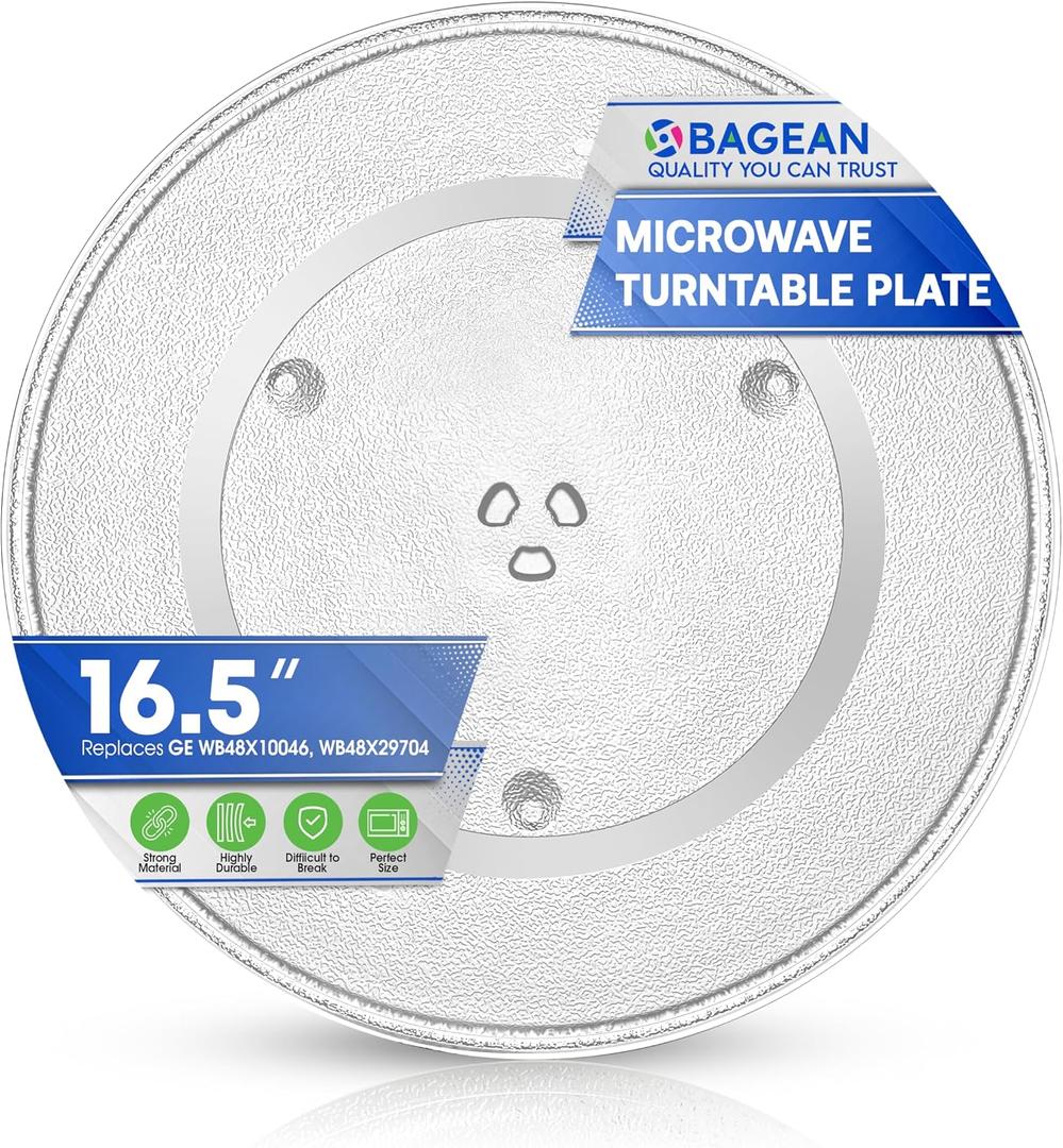 Microwave Plate Replacement 16.5 inch Fits WB48X10046 and WB48X29704 GE Microwave Turntable Plate - Exact Replacement Microwave Glass Plate - Durable Oven Dish Tray For Better Reheating and Cooking
