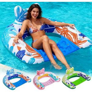 Pool Floats Adult, 3Pack Inflatable Pool Floats Chair, U-Shaped Pool Float Lounger with Comfortable Headrest Cup Holders Handles, Portable Pool Floaties for Adults Kids Beach Pool Lake, 47"L x 34"W