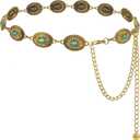 Liutufy Women's Turquoise Concho Chain Belt Western Cowgirl Metal Waist Chain Belt for Dress (B Gold-M)