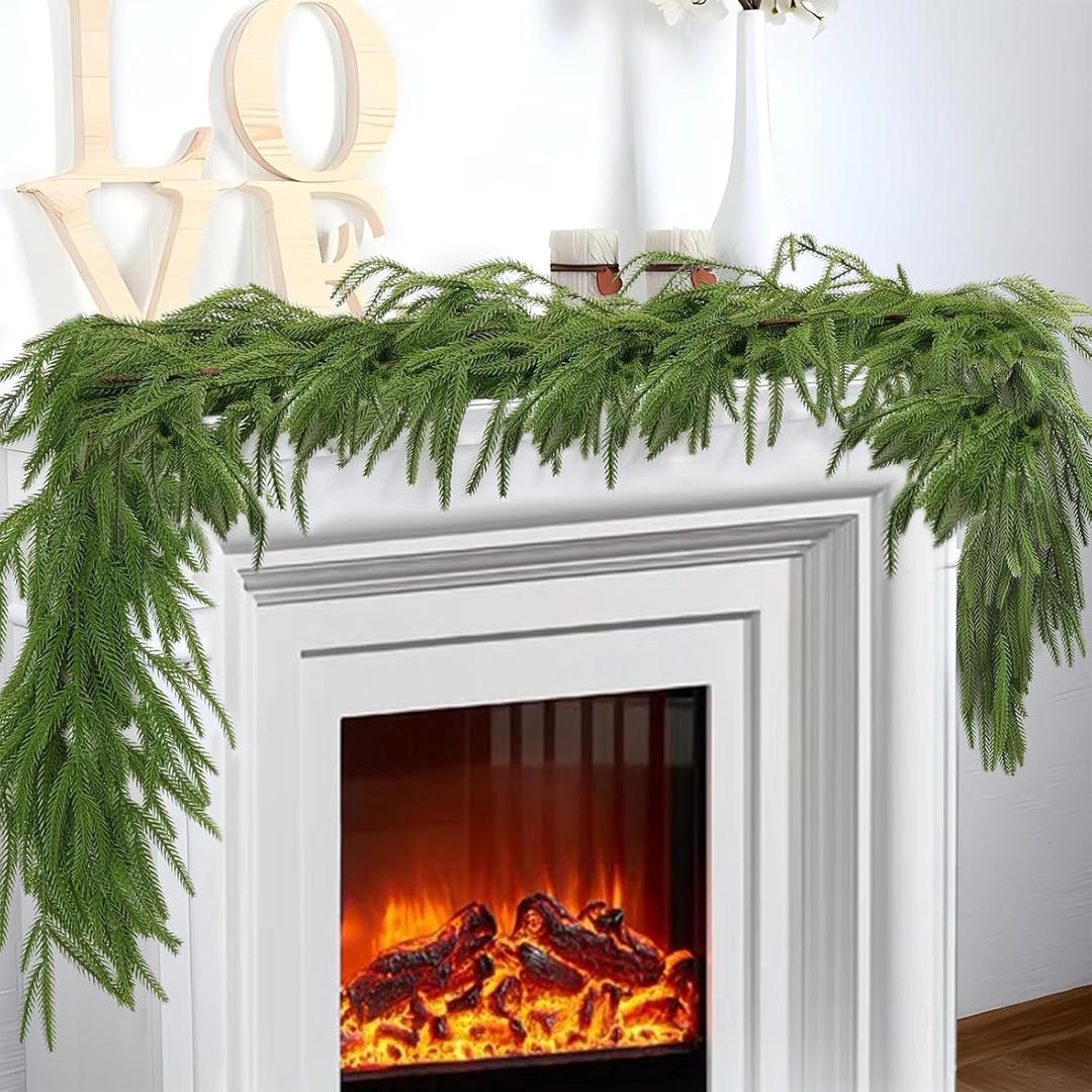 3 Pack 6ft Christmas Garland Decor Artificial Norfolk Pine Garlands, Real Touch Artificial Faux Greenery Garland for Fireplace Mantle, Wall, Stairs, Porch Holiday Indoor Outdoor Decorations