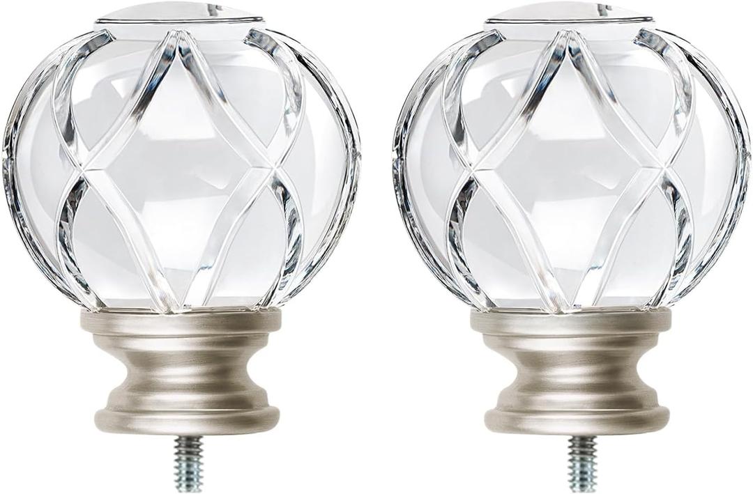 KAMANINA Crystal Netted Texture Replacement Ends for 1 or 7/8 Inch Curtain Rods, Champagne Gold Drapery Rod Finials, Set of 2 with M6 Standard Screws