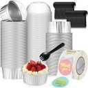 Vesici 300 Set Cupcake Liners with Dome Lids 4.2 oz Mini Aluminum Foil Baking Cups Muffin Tin with Spoons and 1.5 Inch 4-color Rose Gold Stickers for Individual Bakery Wedding Birthday Party Catering