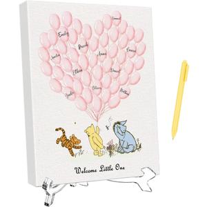Shower Guest Book for Girls, Winnie Baby Shower Decorations, the Pooh Birthday Decor for Girl, Included 1 pen and 1 Canvas Sign