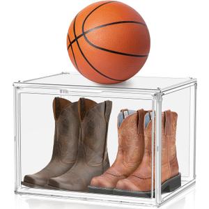 Extra Large Acrylic Display Case, XXX-Large Clear Boot Shoe Boxes Sneaker Storage Box Stackable Handbag Collectibles Organizer with Magnetic Door