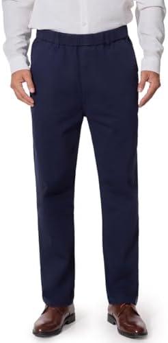 voeeron Mens Elastic Waist Twill Pants for Seniors – Pull On Comfort Pants with Stretch Waistband, Relaxed Fit, Size 44W x 32L