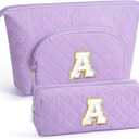 YOOLIFE Initial Makeup Bag Cosmetic Bag Toiletry Pouch - Personalized Birthday Gifts for Women Teen Girls Mom Daughter Sister Friends, Purple A