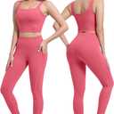 3 Piece Workout Sets for Women High Waisted Leggings with Pockets Tummy Control Biker Shorts Yoga Sports Bra,Small