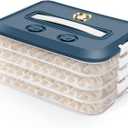 Food Storage Containers with Lids, Plastic Cookie Storage Containers Airtight, 4-Layer Stackable Food Containers Dumpling Storage Box, Blue