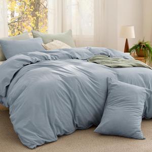 Bedsure Comforter Set Queen Size - Cotton Fabric with Microfiber Inner Fill, Mineral Blue Soft Bed Set for All Seasons, 3 Pieces, 1 Comforter (90" x 90") and 2 Pillow Cases (20" x 26")