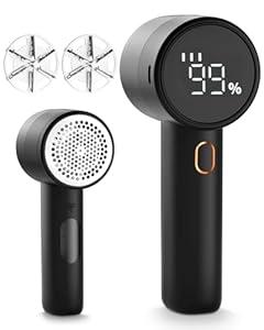 Fabric Shaver, 2 in 1 Rechargeable Sweater Shaver with Lint Roller, Magnetic Cap, Digital Display, 2 Extra Blades, Defuzzer for Clothing Furniture Couch (Iovry)