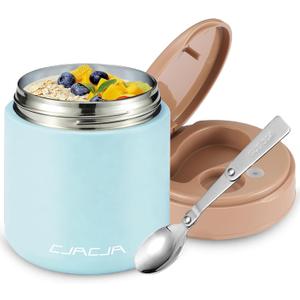 Insulated Food Jar for Kids - 15.2 Oz, Thermo for Hot Food, Soup Thermo, Insulated Food Container, Termos Para Comida Caliente, Width Mouth Stainless Steel Lunch Box with Spoon, Blue