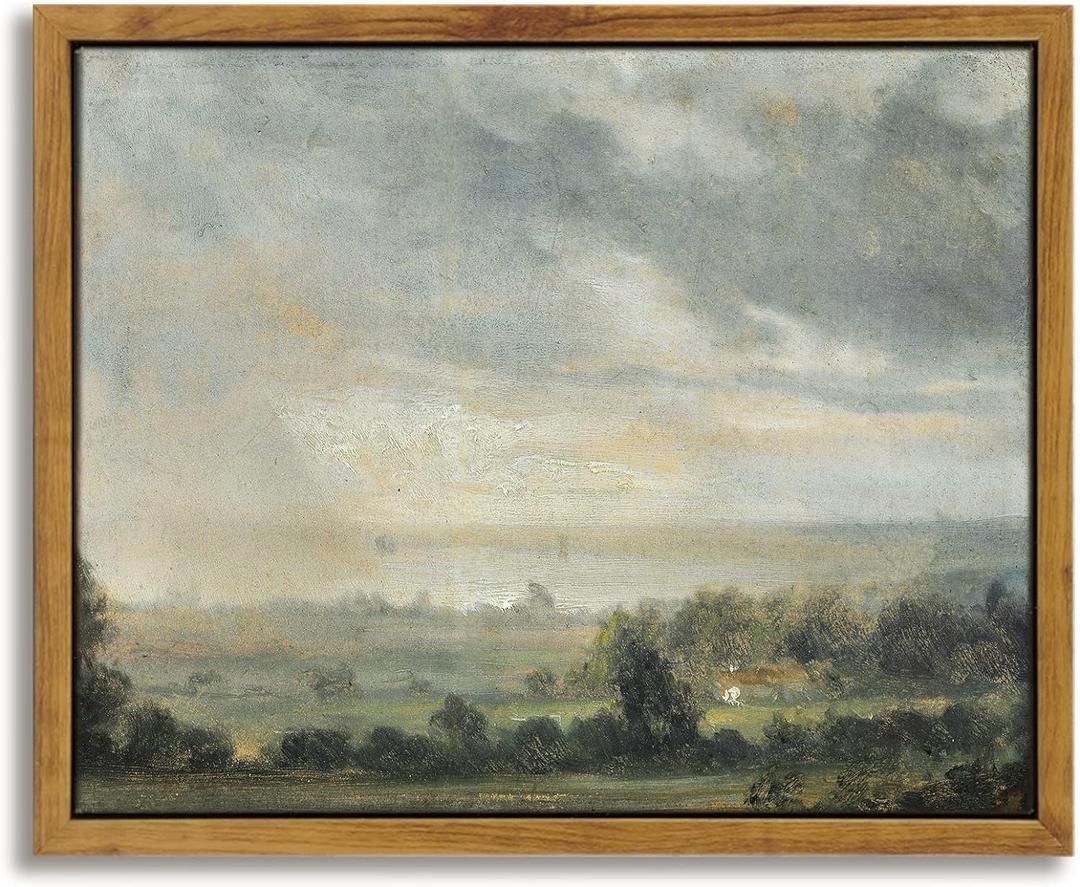 InSimSea Framed Canvas Wall Art, Vintage Decor - Classical Scenery, Vast Grassland Painting - Living Room, Bedroom, Bathroom Wall Decor - 8"x10" (High Cloudy Sky)